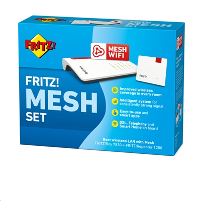 KIT WIRELESS ROUTER + EXTENDER AVM FRITZ! 7530+1200 COMPRENSIVO DI MESH SET 7530 + 1200-EAN: 4023125028974